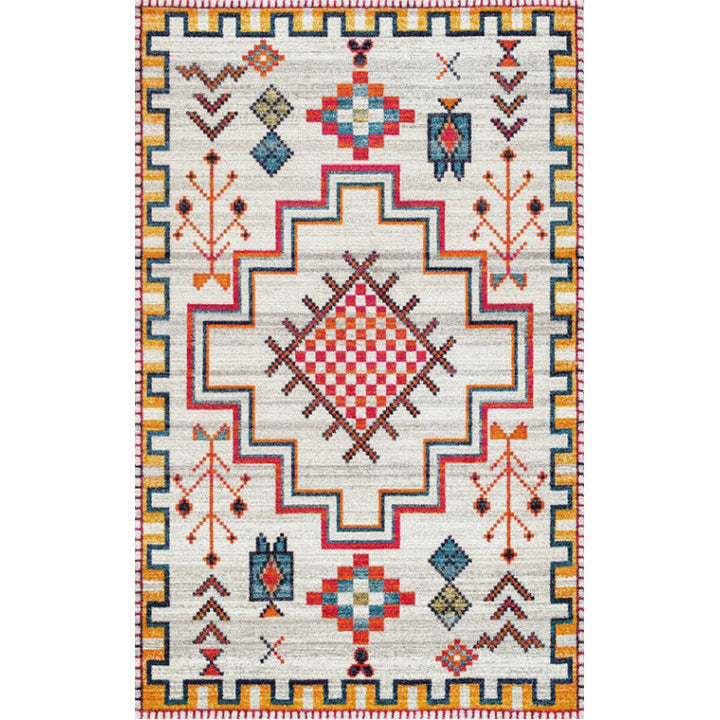 Lisslune | Washed Jacquard Print Rug Multicolor Persian Rug Synthetic Non-slip Washable Stain-resistant Rug for Tearoom