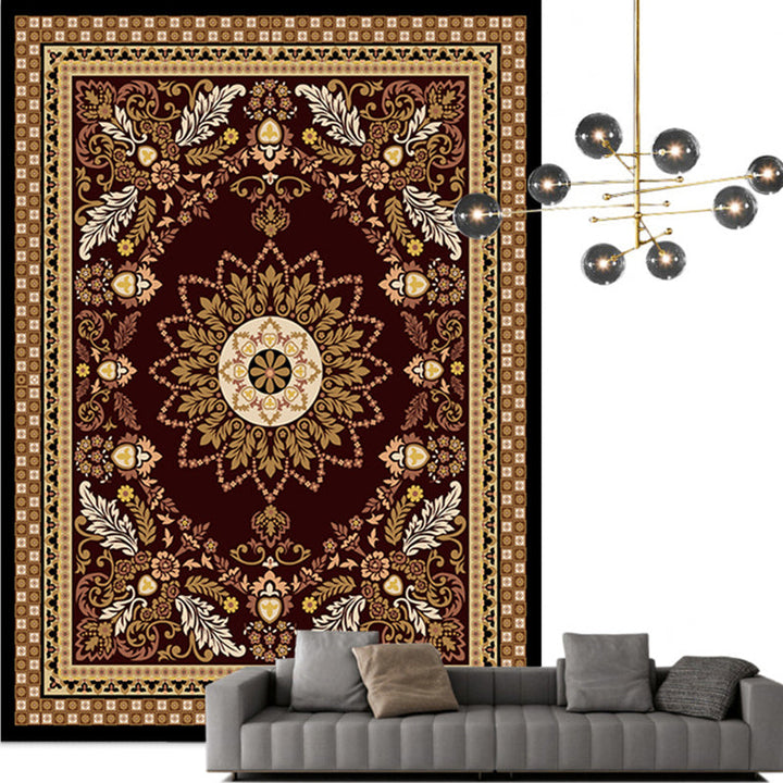 Lisslune | Traditional Multicolored Moroccan Carpet Polypropylene Floral Carpet Non-Slip Backing Pet Friendly Stain Resistant Carpet for Living Room