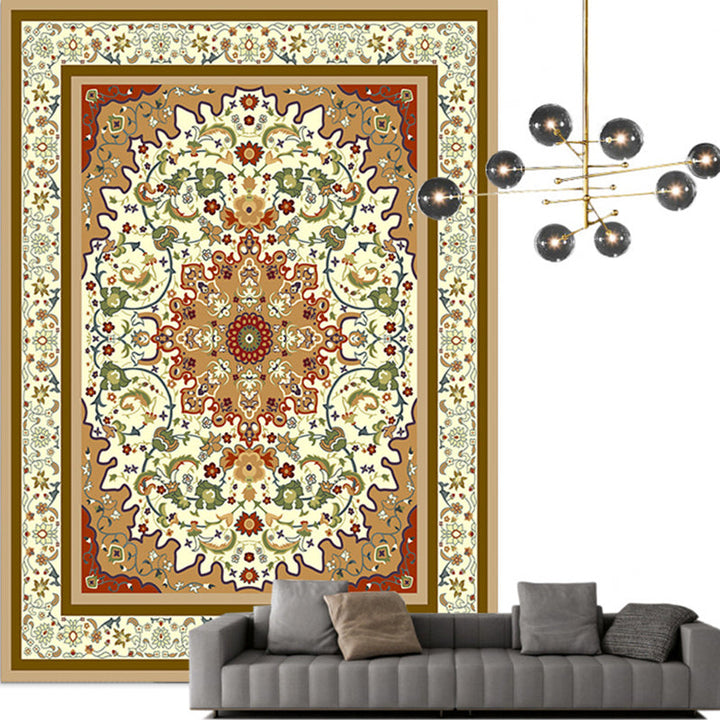 Lisslune | Traditional Multicolored Moroccan Carpet Polypropylene Floral Carpet Non-Slip Backing Pet Friendly Stain Resistant Carpet for Living Room