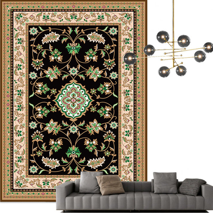 Lisslune | Traditional Multicolored Moroccan Carpet Polypropylene Floral Carpet Non-Slip Backing Pet Friendly Stain Resistant Carpet for Living Room