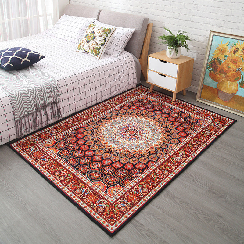 Lisslune | Moroccan Style Bedroom Rug Multicolor Floral Pattern Rug Polyester Washable Pet Friendly Non-Slip Back Rug