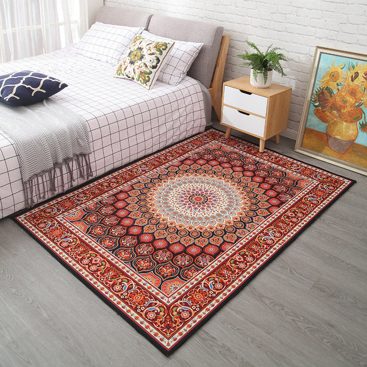 Lisslune | Moroccan Style Bedroom Rug Multicolor Floral Pattern Rug Polyester Washable Pet Friendly Non-Slip Back Rug
