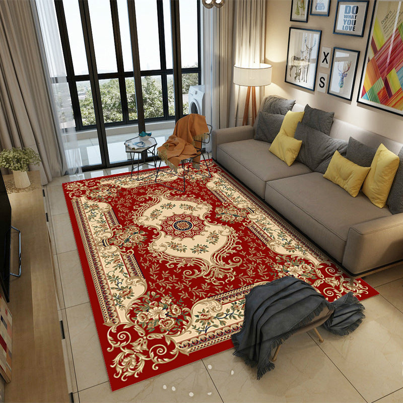 Lisslune | Moroccan Style Bedroom Rug Multicolor Floral Pattern Rug Polyester Washable Pet Friendly Non-Slip Back Rug