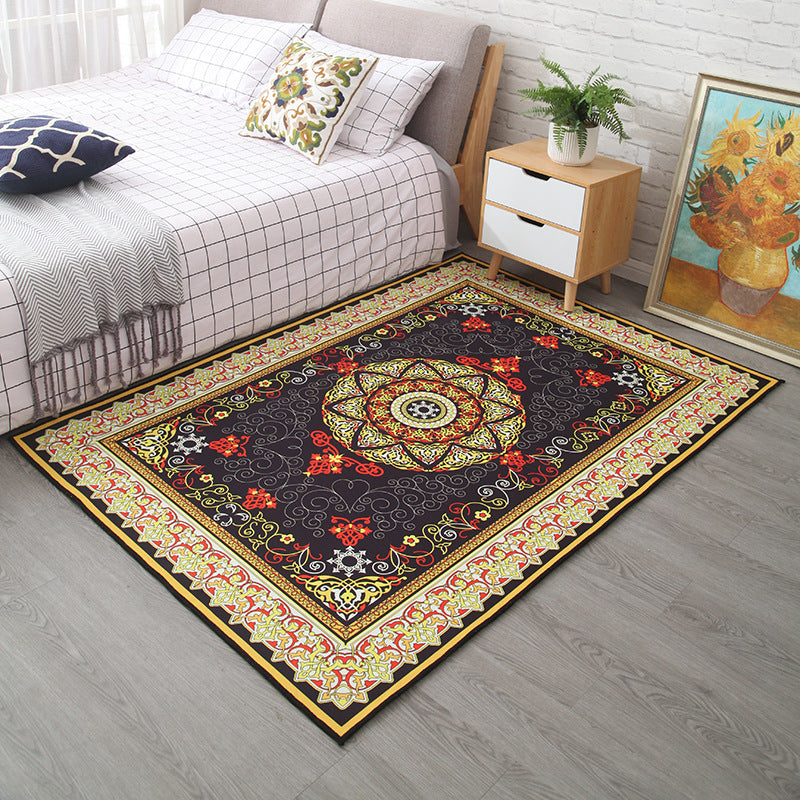 Lisslune | Moroccan Style Bedroom Rug Multicolor Floral Pattern Rug Polyester Washable Pet Friendly Non-Slip Back Rug