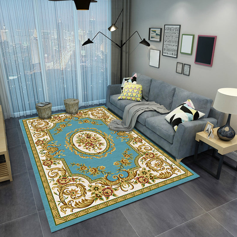 Lisslune | Moroccan Style Bedroom Rug Multicolor Floral Pattern Rug Polyester Washable Pet Friendly Non-Slip Back Rug