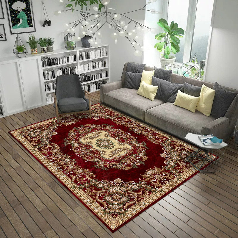 Lisslune | Moroccan Style Bedroom Rug Multicolor Floral Pattern Rug Polyester Washable Pet Friendly Non-Slip Back Rug