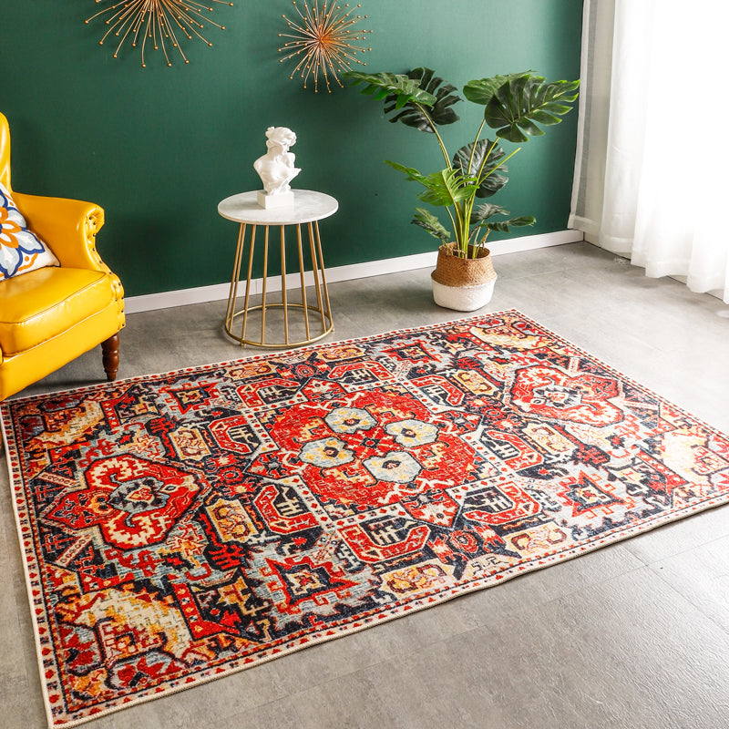 Lisslune | Rustic Tribal Print Area Rug Multicolored Moroccan Rug Synthetic Washable Non-Slip Pet-Friendly Rug for the Room
