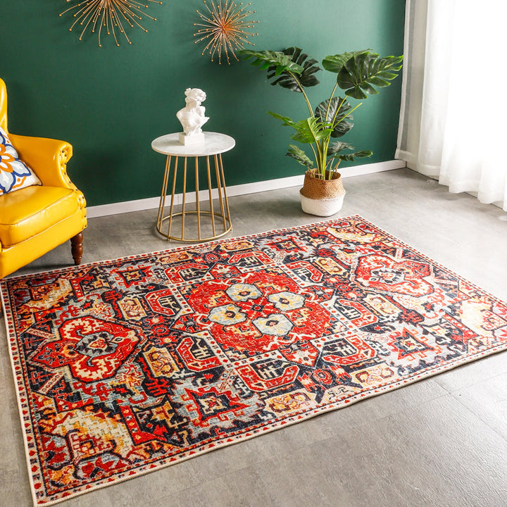 Lisslune | Rustic Tribal Print Area Rug Multicolored Moroccan Rug Synthetic Washable Non-Slip Pet-Friendly Rug for the Room