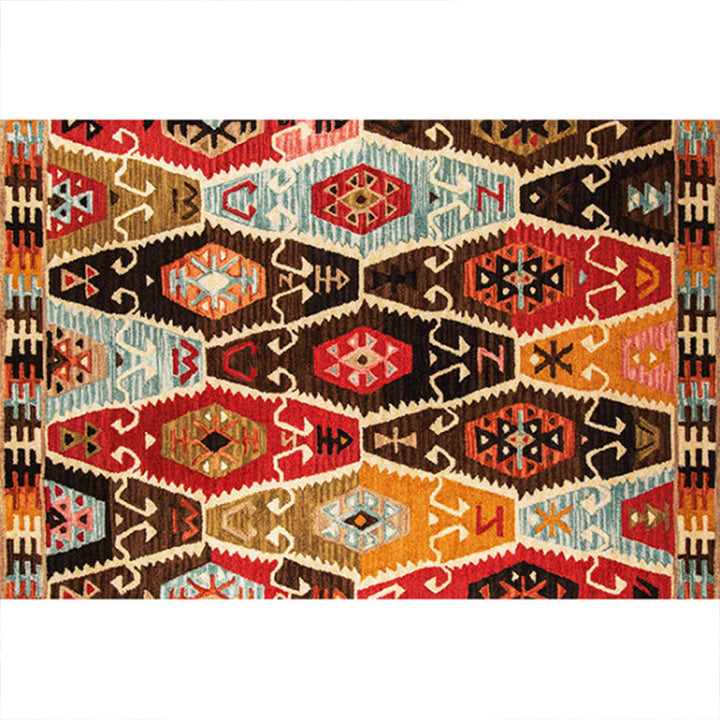 Lisslune | Rustic Tribal Print Area Rug Multicolored Moroccan Rug Synthetic Washable Non-Slip Pet-Friendly Rug for the Room