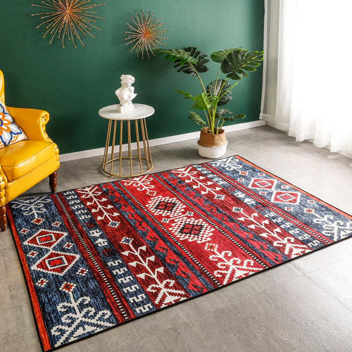 Lisslune | Rustic Tribal Print Area Rug Multicolored Moroccan Rug Synthetic Washable Non-Slip Pet-Friendly Rug for the Room