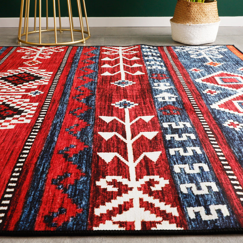 Lisslune | Rustic Tribal Print Area Rug Multicolored Moroccan Rug Synthetic Washable Non-Slip Pet-Friendly Rug for the Room