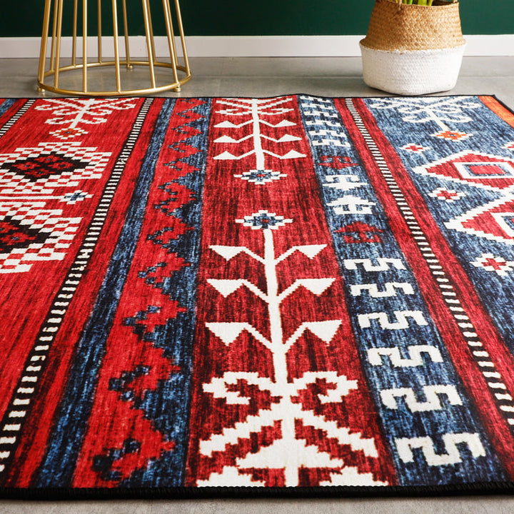 Lisslune | Rustic Tribal Print Area Rug Multicolored Moroccan Rug Synthetic Washable Non-Slip Pet-Friendly Rug for the Room