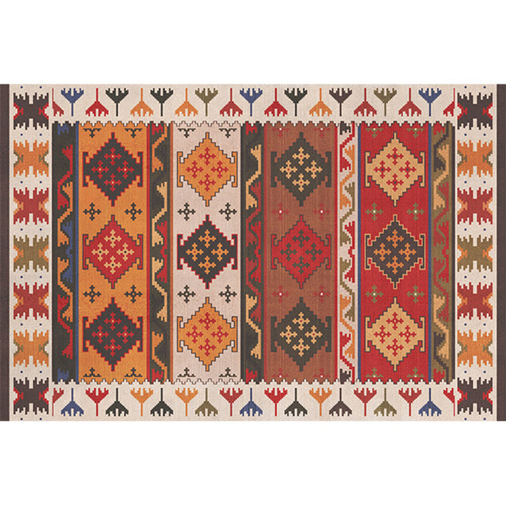 Lisslune | Rustic Tribal Print Area Rug Multicolored Moroccan Rug Synthetic Washable Non-Slip Pet-Friendly Rug for the Room