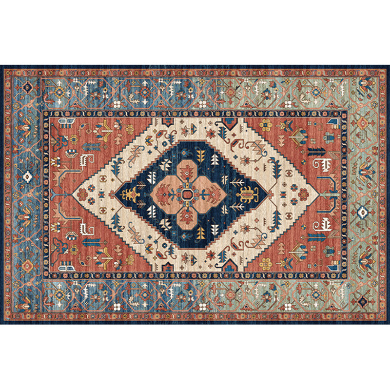 Lisslune | Rustic Tribal Print Area Rug Multicolored Moroccan Rug Synthetic Washable Non-Slip Pet-Friendly Rug for the Room