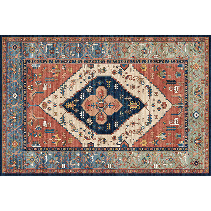 Lisslune | Rustic Tribal Print Area Rug Multicolored Moroccan Rug Synthetic Washable Non-Slip Pet-Friendly Rug for the Room