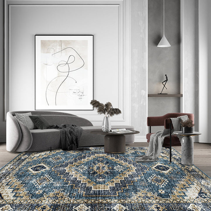 Lisslune | Moroccan Style Print Carpet Multicolor Polyester Carpet Non-Slip Pet-Friendly Machine Washable Carpet for Living Room