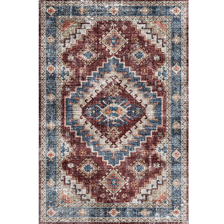 Lisslune | Moroccan Style Print Carpet Multicolor Polyester Carpet Non-Slip Pet-Friendly Machine Washable Carpet for Living Room
