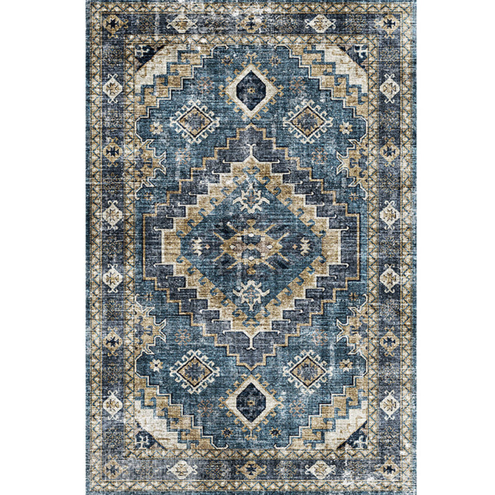 Lisslune | Moroccan Style Print Carpet Multicolor Polyester Carpet Non-Slip Pet-Friendly Machine Washable Carpet for Living Room