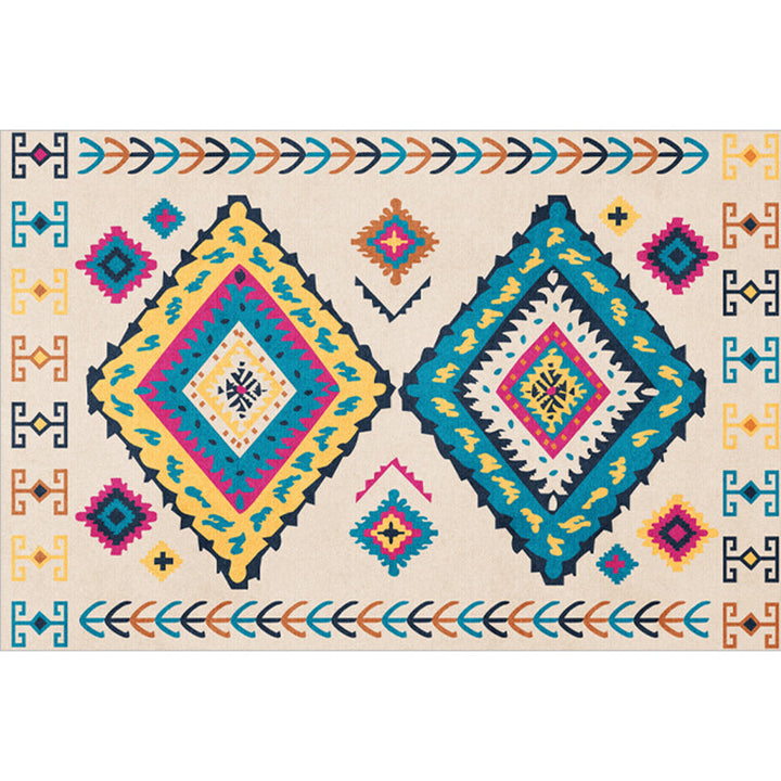 Lisslune | Beautiful Moroccan Rug Multicolored symmetrical printed carpet non-slip machine washable pet-friendly rug for the room