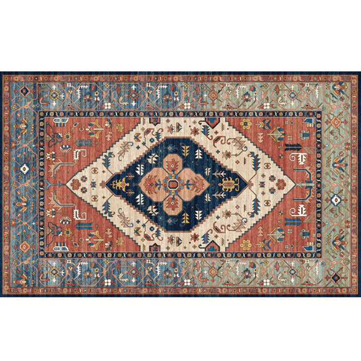 Lisslune | Beautiful Moroccan Rug Multicolored symmetrical printed carpet non-slip machine washable pet-friendly rug for the room