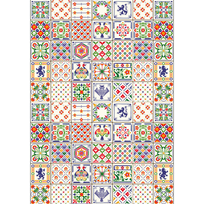 Lisslune | Moroccan Mosaic Print Carpet Multicolored Polyester Rug Non-Slip Back Washable Pet-Friendly Rug for Living Room