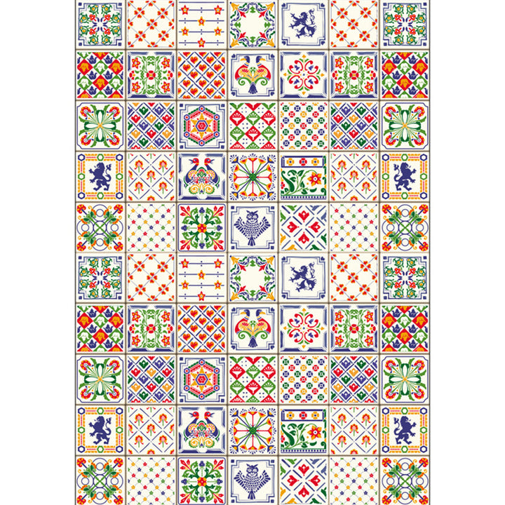Lisslune | Moroccan Mosaic Print Carpet Multicolored Polyester Rug Non-Slip Back Washable Pet-Friendly Rug for Living Room