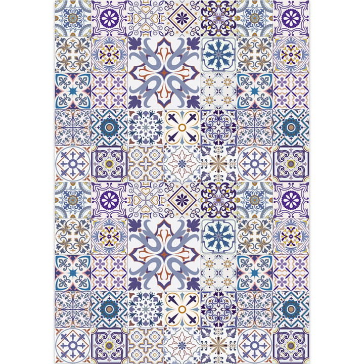 Lisslune | Moroccan Mosaic Print Carpet Multicolored Polyester Rug Non-Slip Back Washable Pet-Friendly Rug for Living Room