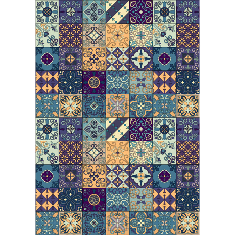 Lisslune | Moroccan Mosaic Print Carpet Multicolored Polyester Rug Non-Slip Back Washable Pet-Friendly Rug for Living Room