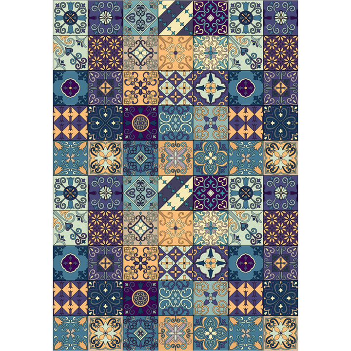 Lisslune | Moroccan Mosaic Print Carpet Multicolored Polyester Rug Non-Slip Back Washable Pet-Friendly Rug for Living Room