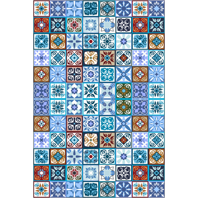 Lisslune | Moroccan Mosaic Print Carpet Multicolored Polyester Rug Non-Slip Back Washable Pet-Friendly Rug for Living Room