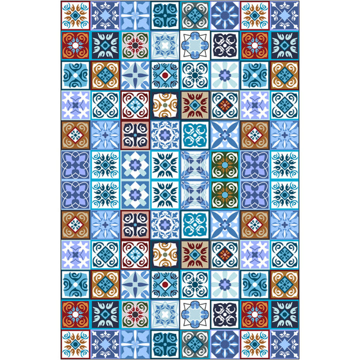 Lisslune | Moroccan Mosaic Print Carpet Multicolored Polyester Rug Non-Slip Back Washable Pet-Friendly Rug for Living Room