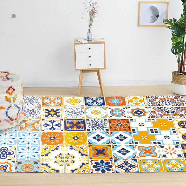 Lisslune | Moroccan Mosaic Print Carpet Multicolored Polyester Rug Non-Slip Back Washable Pet-Friendly Rug for Living Room