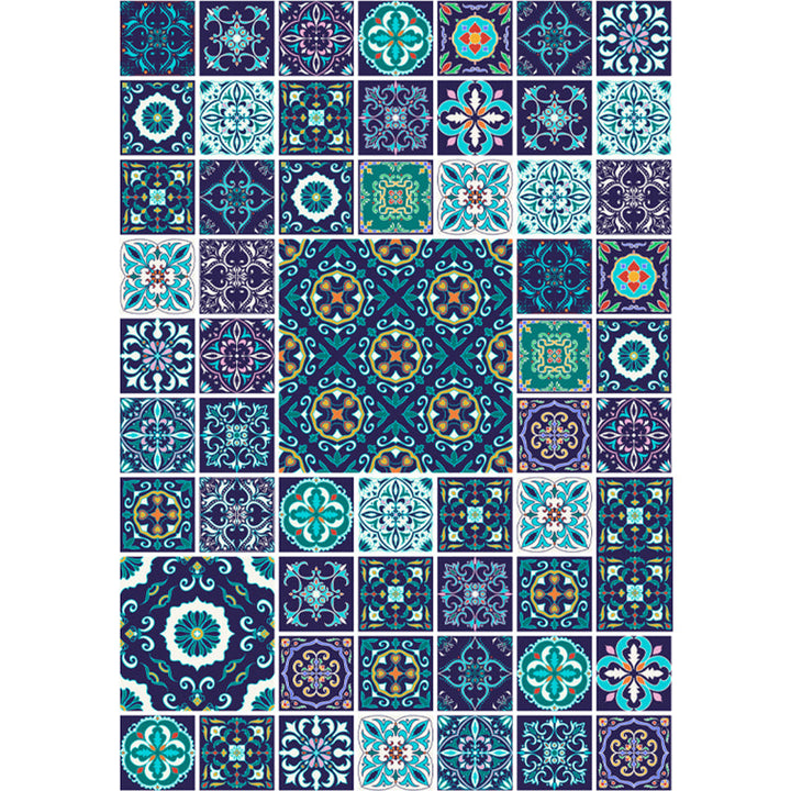 Lisslune | Moroccan Mosaic Print Carpet Multicolored Polyester Rug Non-Slip Back Washable Pet-Friendly Rug for Living Room