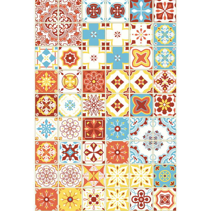 Lisslune | Moroccan Mosaic Print Carpet Multicolored Polyester Rug Non-Slip Back Washable Pet-Friendly Rug for Living Room