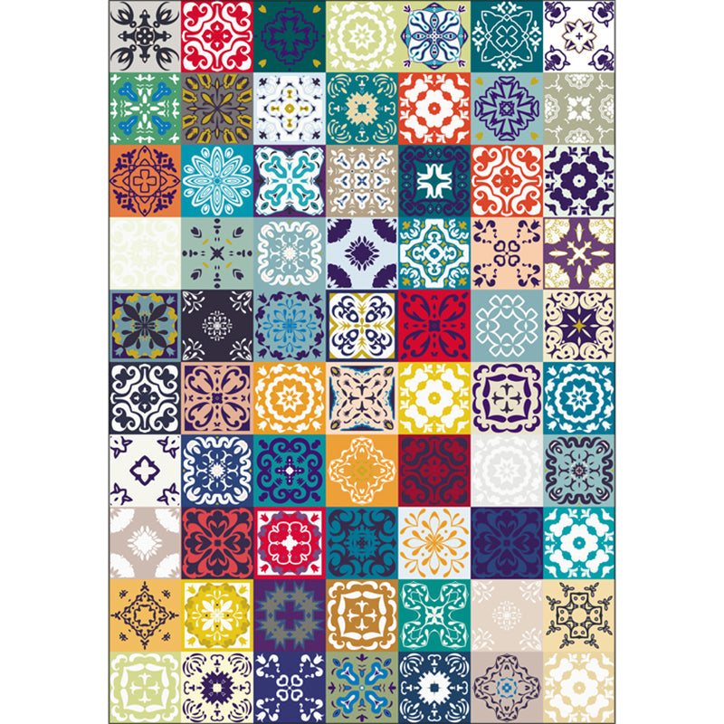 Lisslune | Moroccan Mosaic Print Carpet Multicolored Polyester Rug Non-Slip Back Washable Pet-Friendly Rug for Living Room