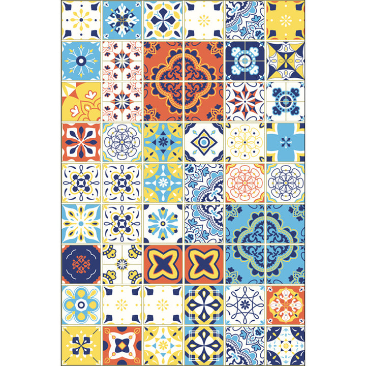 Lisslune | Moroccan Mosaic Print Carpet Multicolored Polyester Rug Non-Slip Back Washable Pet-Friendly Rug for Living Room