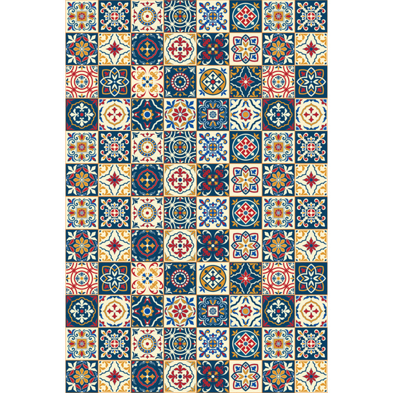 Lisslune | Moroccan Mosaic Print Carpet Multicolored Polyester Rug Non-Slip Back Washable Pet-Friendly Rug for Living Room