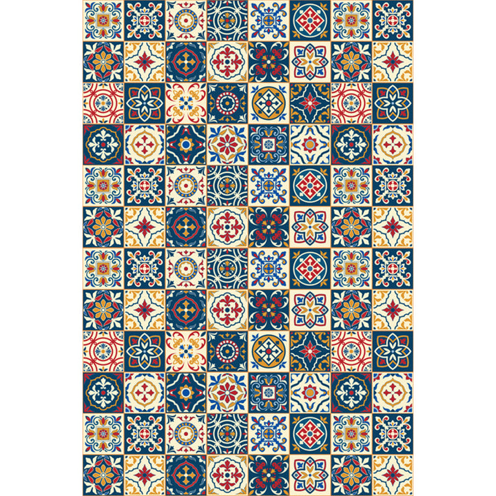 Lisslune | Moroccan Mosaic Print Carpet Multicolored Polyester Rug Non-Slip Back Washable Pet-Friendly Rug for Living Room