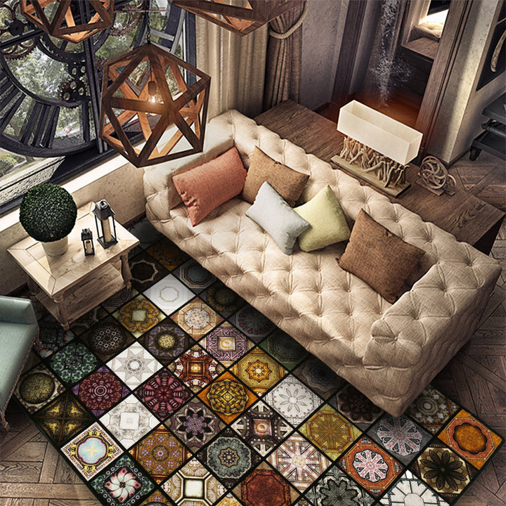 Lisslune | Chic Multicolor Moroccan Carpet Polypropylene Mosaic Rug Non-Slip Back Machine Washable Stain Resistant Rug for Entrance Area