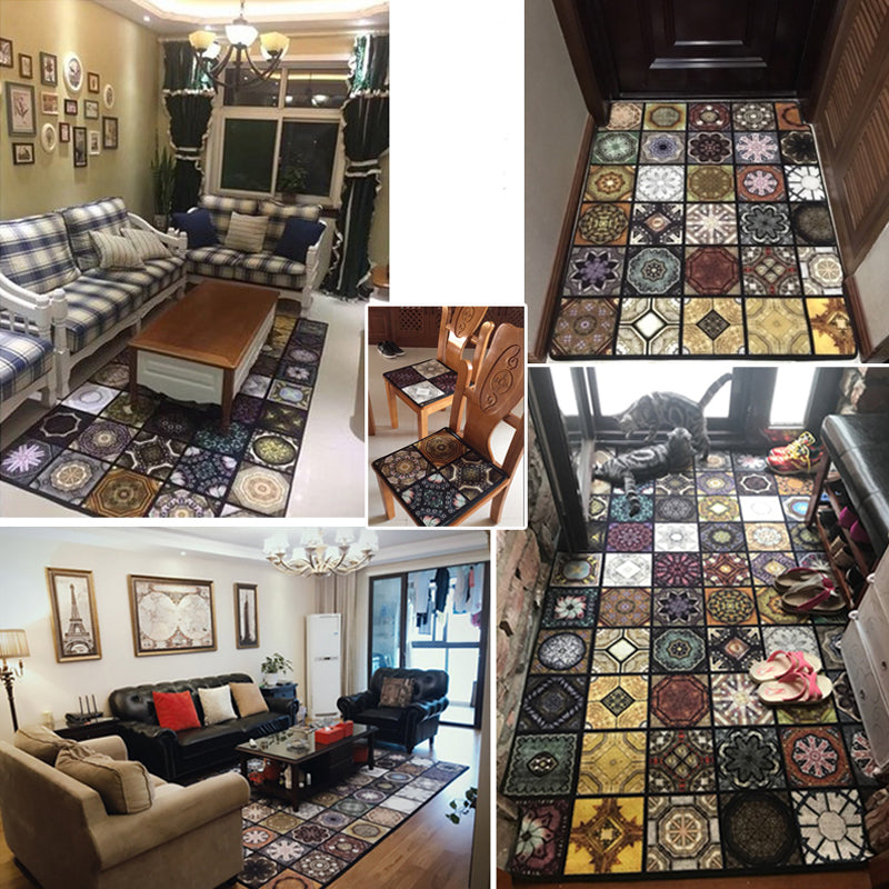 Lisslune | Chic Multicolor Moroccan Carpet Polypropylene Mosaic Rug Non-Slip Back Machine Washable Stain Resistant Rug for Entrance Area