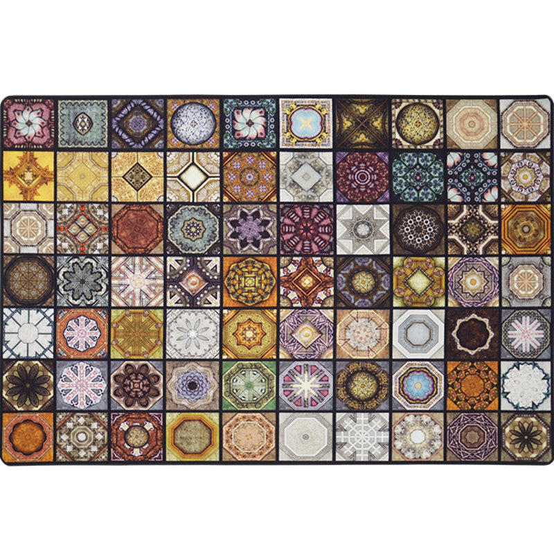 Lisslune | Chic Multicolor Moroccan Carpet Polypropylene Mosaic Rug Non-Slip Back Machine Washable Stain Resistant Rug for Entrance Area