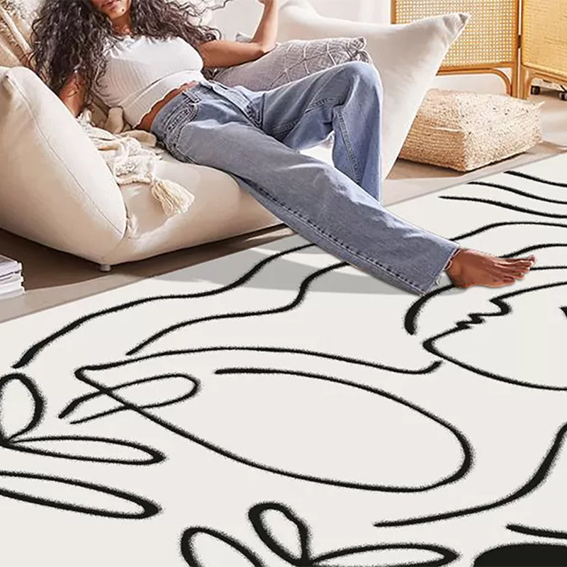 Lisslune | Simple Line Art Rug Multicolor Nordic Style Rug Synthetic Pet Friendly Machine Washable Non-Slip Rug for Living Room