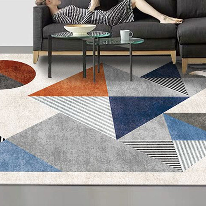 Lisslune | Mid-Century Living Room Rug Multicolored Architecture Color Block Rug Polyester Pet Friendly Non-Slip Washable Indoor Rug