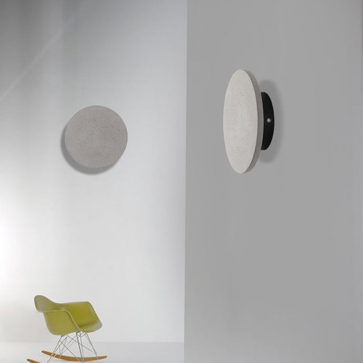 Lisslune | Flat Round Wall Sconce Light Minimalist Cement Gray LED Wall Mounted Light for Nightstand