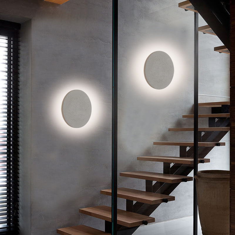 Lisslune | Flat Round Wall Sconce Light Minimalist Cement Gray LED Wall Mounted Light for Nightstand