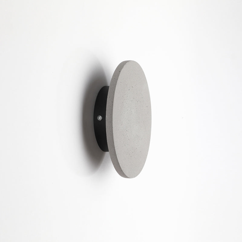 Lisslune | Flat Round Wall Sconce Light Minimalist Cement Gray LED Wall Mounted Light for Nightstand