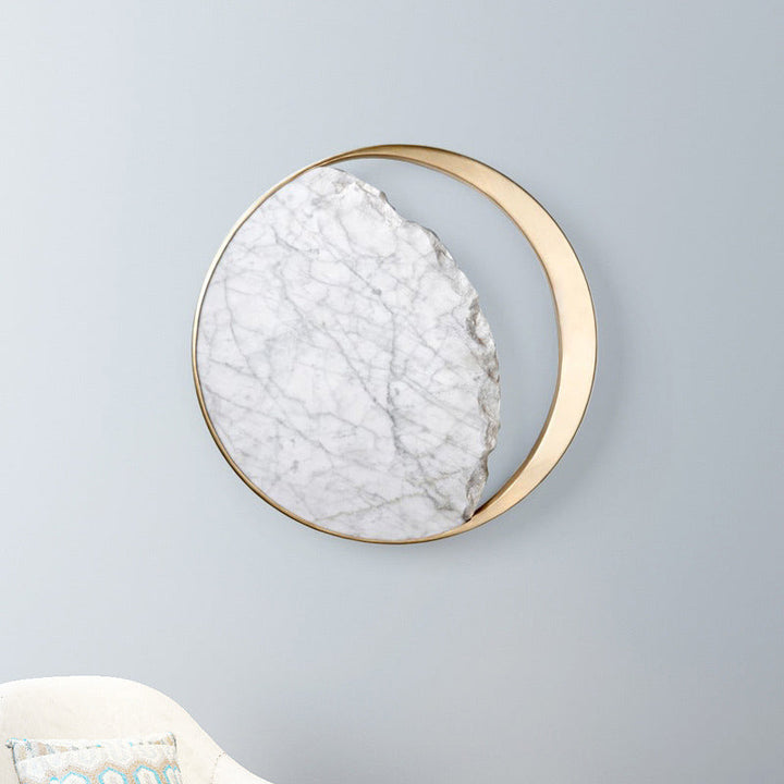 Lisslune | Moon Wall Lamp Postmodern Marble Gold LED Light Fixture with Metal Ring for Nightstand