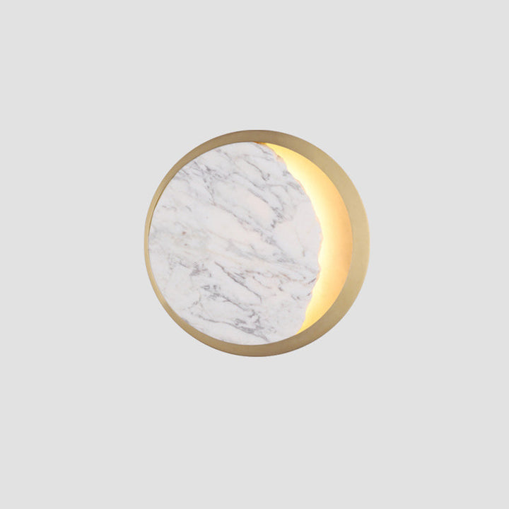 Lisslune | Moon Wall Lamp Postmodern Marble Gold LED Light Fixture with Metal Ring for Nightstand