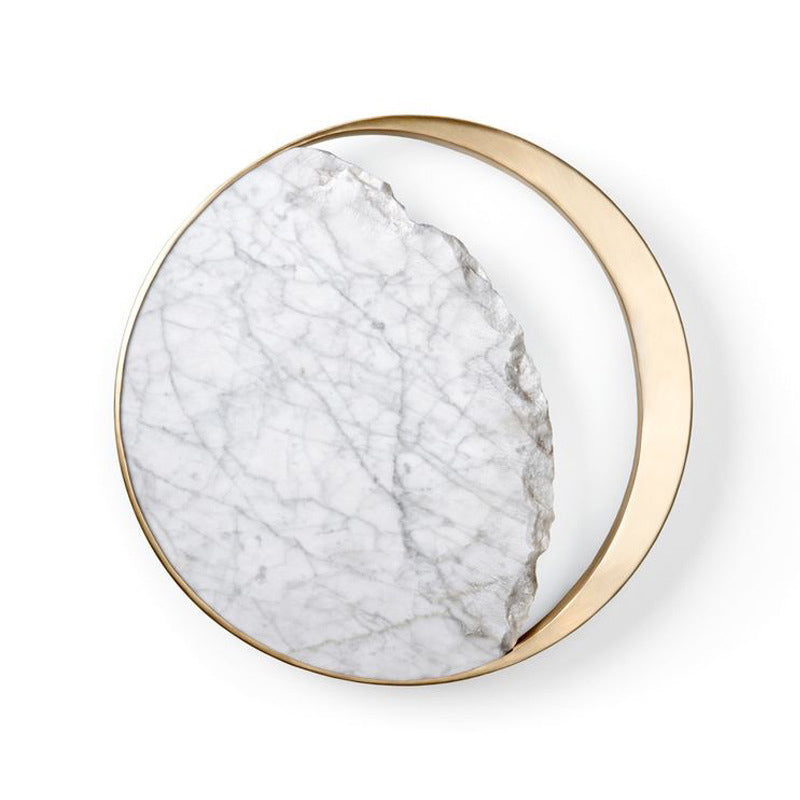 Lisslune | Moon Wall Lamp Postmodern Marble Gold LED Light Fixture with Metal Ring for Nightstand