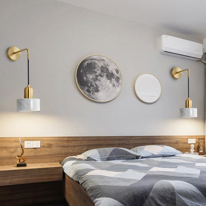 Lisslune | Drum-shaped Living Room Wall-mounted Lamp Marble Simplicity LED Wall Lighting Fixture